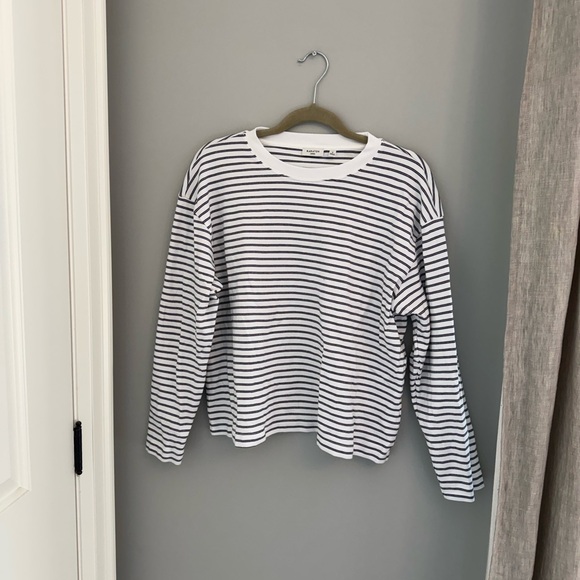 Babaton Tops - Babaton White Long Sleeve T-Shirt with Black Stripes - Size Small